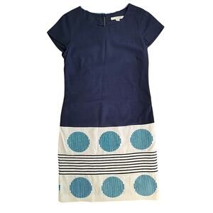 Boden Blue Embroidered A Line Dress 4R Retro Mod